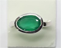 Silver Green Onyx Ring Size 7.5