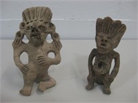 Two Aztec Clay Figure Decor Tallest 7"