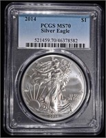 2014 AMERICAN SILVER EAGLE PCGS MS70