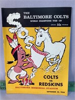 Baltimore Colts vs Redskins Sept 25 1960 program