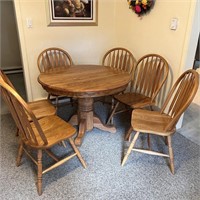 Pedestal Table & 6 Chairs w 1 Leaf
