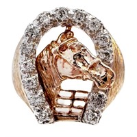 Men's Diamond Horseshoe Signet Ring 10k Gold