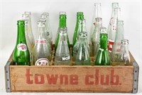 VINTAGE TOWNE CLUB CRATE & ASSORTED SODA BOTTLES
