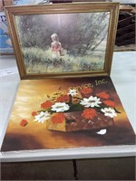Wall art- girl in a field, painting of flowers in