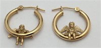 Pair Of 14k Gold Angel Hoop Earrings