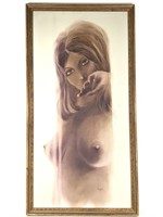 Large Monochrome Painting of Female Nude, Signed