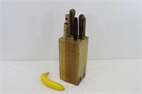Vintage Wood Knife Block with 6 Knives