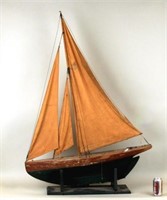 Carved & Painted Wood Pond Boat On Stand