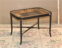 Vintage Decorated Tray, Bamboo Stand