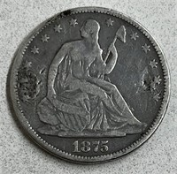 1875 LIBERTY SEATTED HALF DOLLAR SILVER COIN