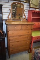 Antique Oak Tall Chest of Drawers w/ Mirror