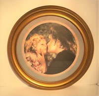 Mother and Child Print in Round Gilt Frame