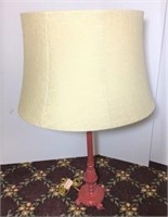 Red Painted Candlestick Lamp with Burlap