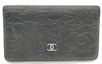 Chanel Long Wallet Camellia Line Black Leather