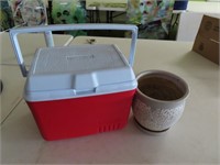 (2items) 9" Pottery Planter + 16" Red Cooler