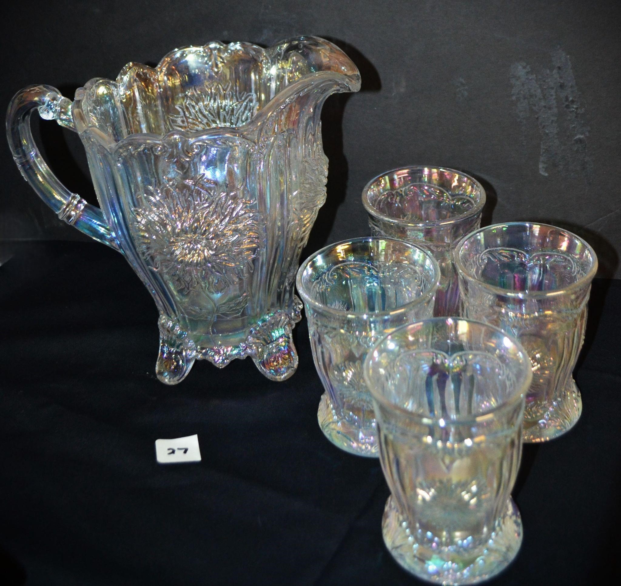 Beautiful Dahlia Pattern Opalescent Beverage Set