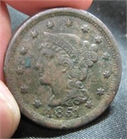 Large Cent Nice Shape 1851