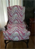 Uniquely Carved Open-Arm Chair