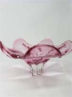 Hand Blown Glass Fruit Bowl, Pink Tint