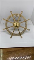 Gold tone jeweled ship steering wheel desk clock