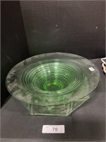 Green Depression Glass Server & Large Bowl.
