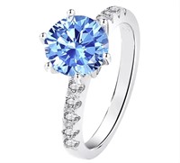 Sterling Silver 2.0ct Blue Moissanite Diamond Ring