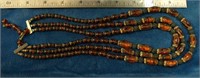 Amber and Bead Triple Strand Necklace