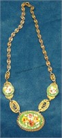 Vintage Brass Necklace with Flowered Stones