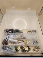 Box Full of Vintage Costume Jewelry Brooches ++