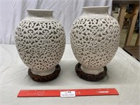 Pair of Detailed Decorative Vases With Stands