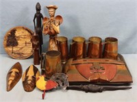 Copper Mugs, Wooden Figurines, etc.