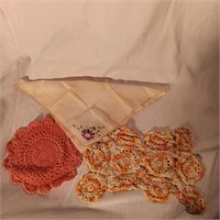 Crocheted Doilys & Hankerchif