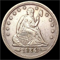 1853 A+R Seated Liberty Quarter CLOSELY