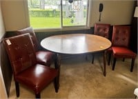 Wood Mid-Century Kitchen Table with 1 Leaf and (4)