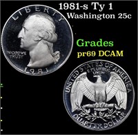 Proof 1981-s Ty 1 Washington Quarter 25c Grades GE