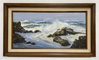 Framed signed oil on canvas beachscape
