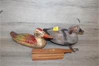 2pc Carved & Painted Duck Decoys and Turkey