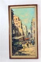 Mid Century European Street Scene,Signed on Canvas