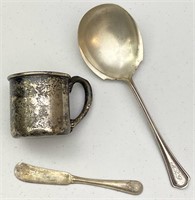 Sterling Silver Spoon, Cup, Knife