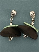 STERLING SILVER EBONY AND SHELL EARRINGS