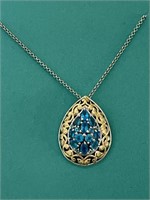 STERLING SILVER BLUE STONE PENDANT AND CHAIN