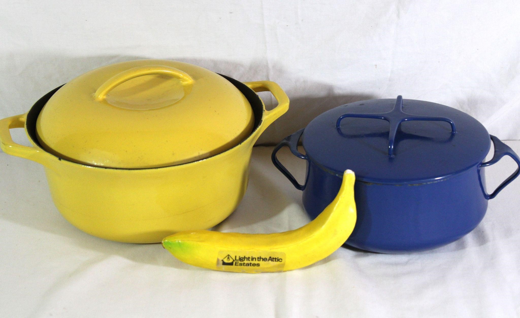 Vtg. Blue DANSK Cast Iron & Yellow CC Pots+