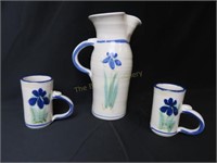 11" Pticher w/2 - 4.5" Mugs by Tom Jones Pottery,