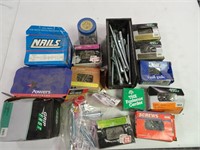 Boxes and Bins of nails, screws, bolts, related -