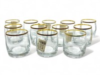 12 vintage Bohemia Crystal gold rim rocks glasses