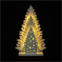 Wooden Christmas Tree Decor, LED, 13-inch