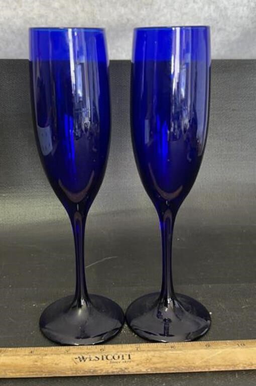 (2)COBALT BLUE STEMWARE GLASSES