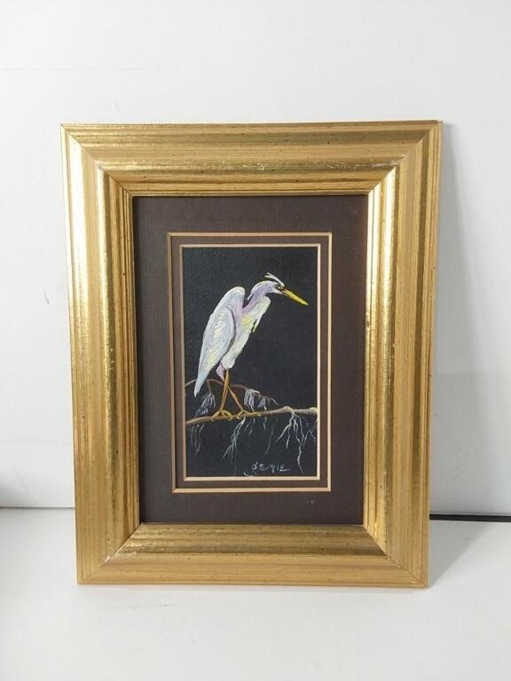 Gilded Frame Painting On Board White Egret U16J