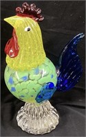 MULTICOLORED ART GLASS ROOSTER, 10’’ H