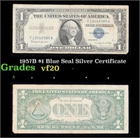 1957B $1 Blue Seal Silver Certificate Grades vf, v